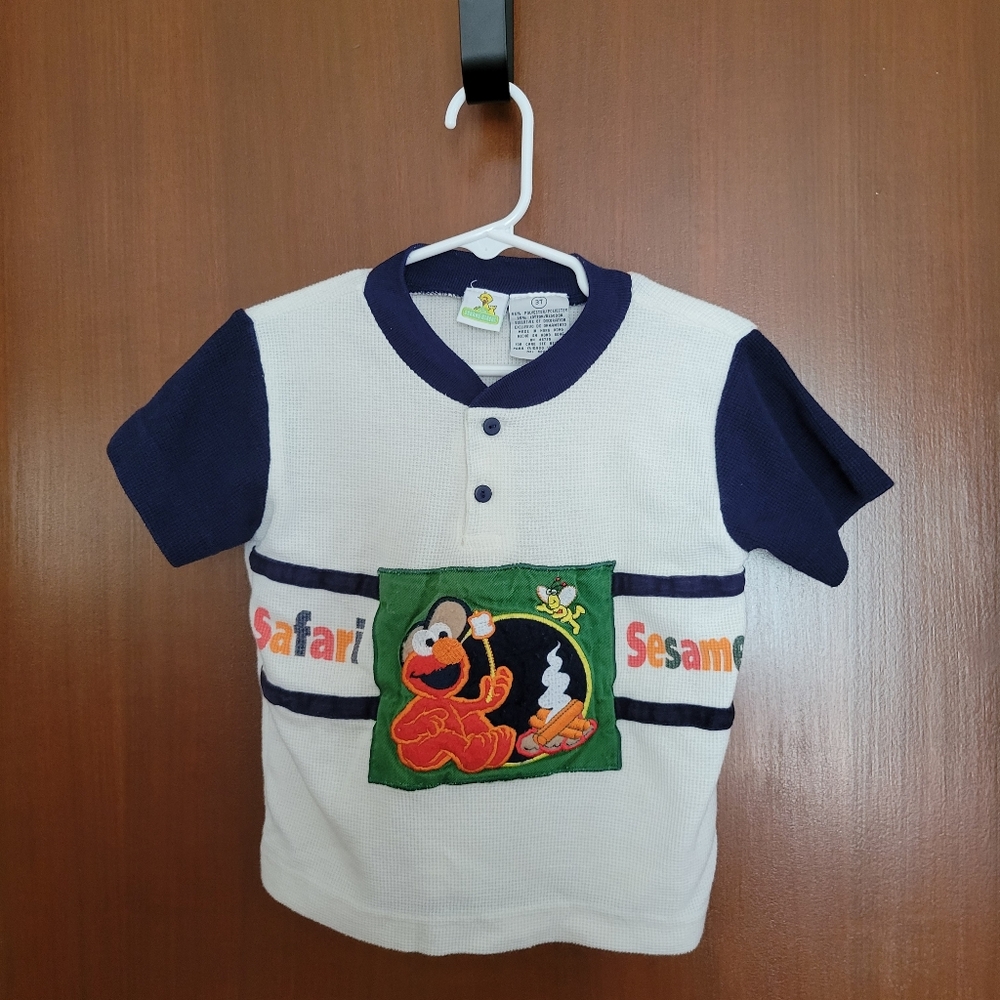 Sesame Street White and Navy Elmo Safari Kids Matching Top